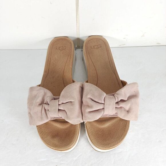 UGG Women's Joan US 10 Pink Suede Bow Open Toe Platform Slide Sandals - Picture 13 of 14